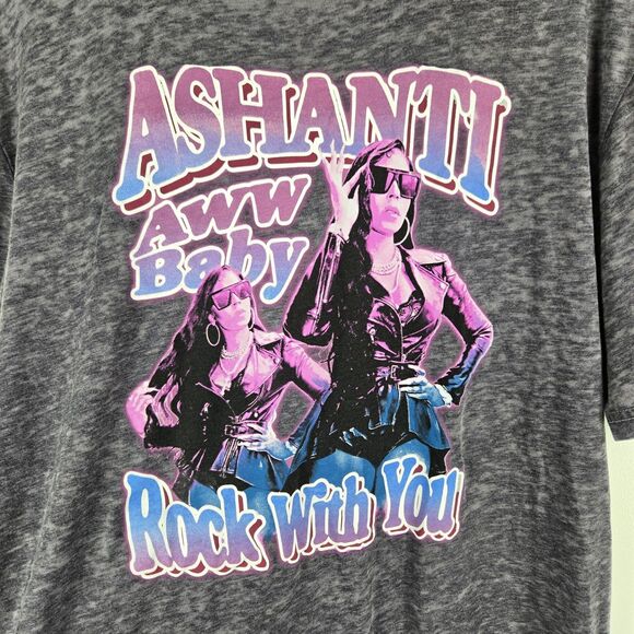 Ashanti Size Large Gray Purple Marled Short Sleeve T Shirt Front & Back NWOT - Picture 2 of 4